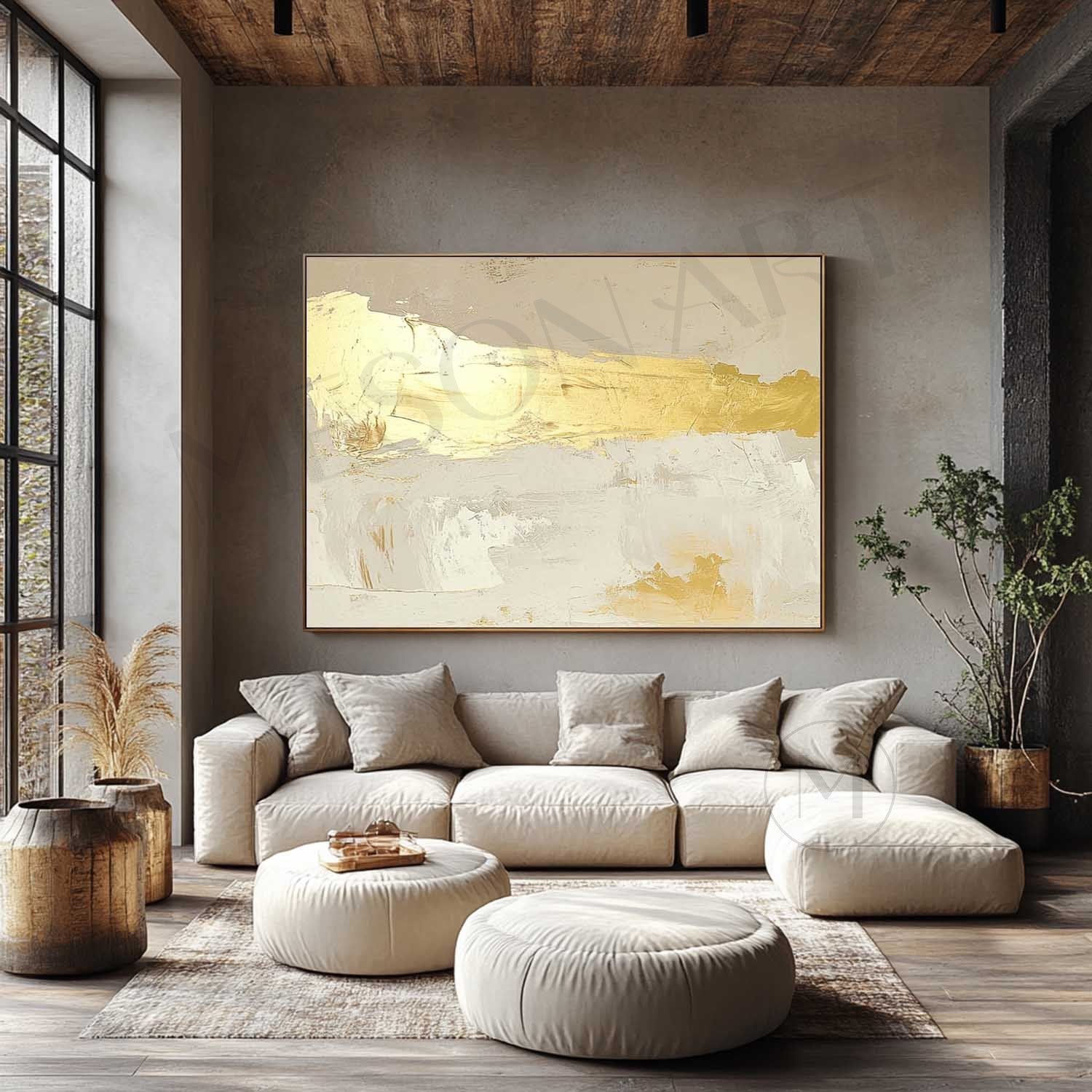 Large Beige And Gold Abstract Canvas Painting Beige And Gold Abstract Texture Wall Art