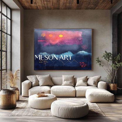 Large Modern Blue Abstract Landscape Canvas Art for Sale Landscape Minimalist Wall Painting