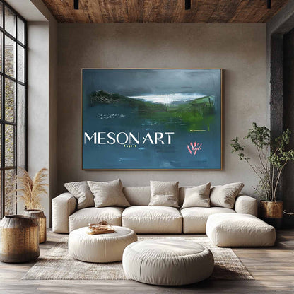 Modern light blue and green abstract canvas art for sale Light blue and green landscape paintings