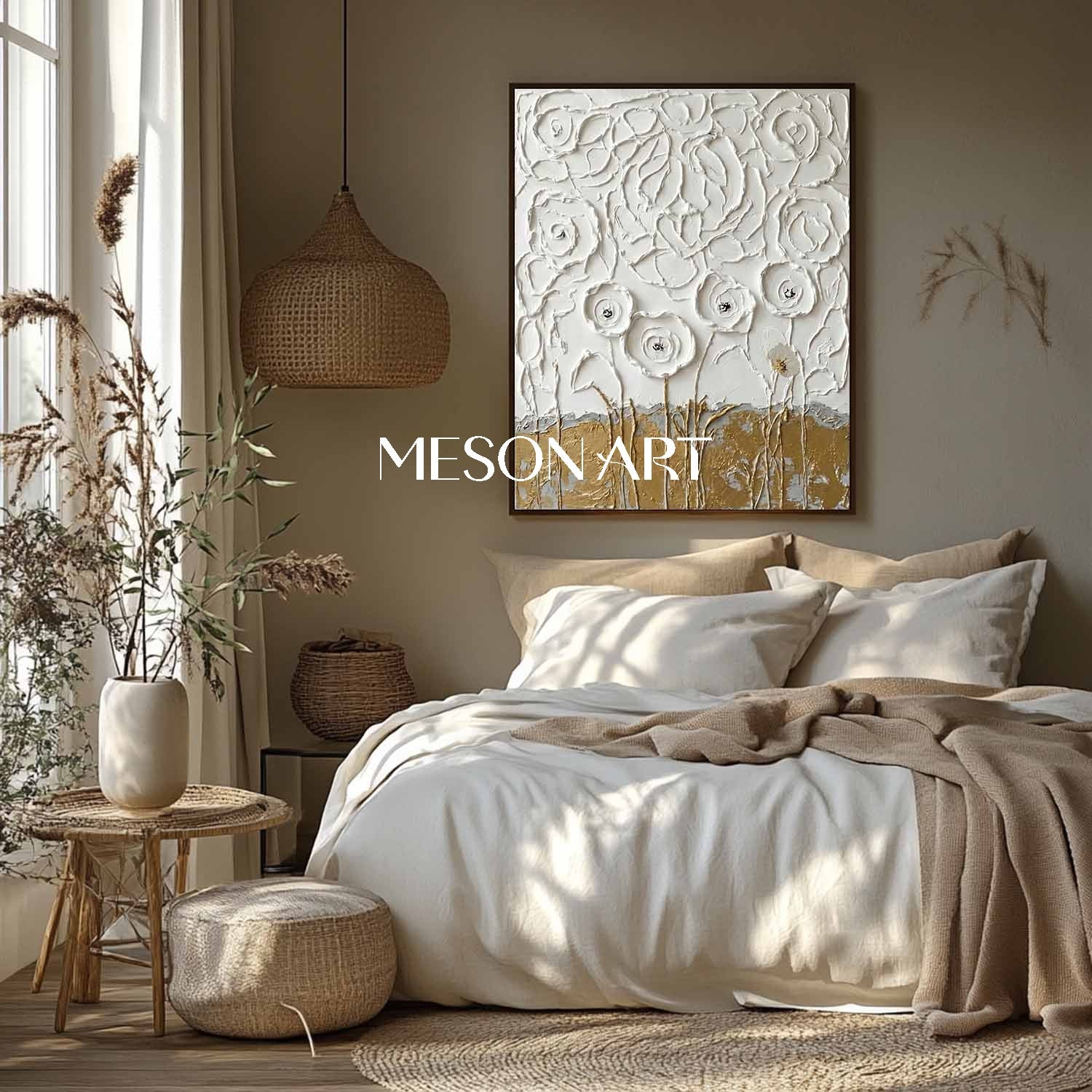 3D White Plaster Texture Painting Romantic Living Room Centerpiece