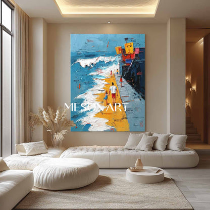 Family Beach Walking Graffiti Abstract Art Ocean Waves Beach Abstract Texture Wall Art for Sale
