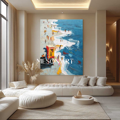 Large ocean waves beach abstract texture canvas painting sea beach wall art decoration