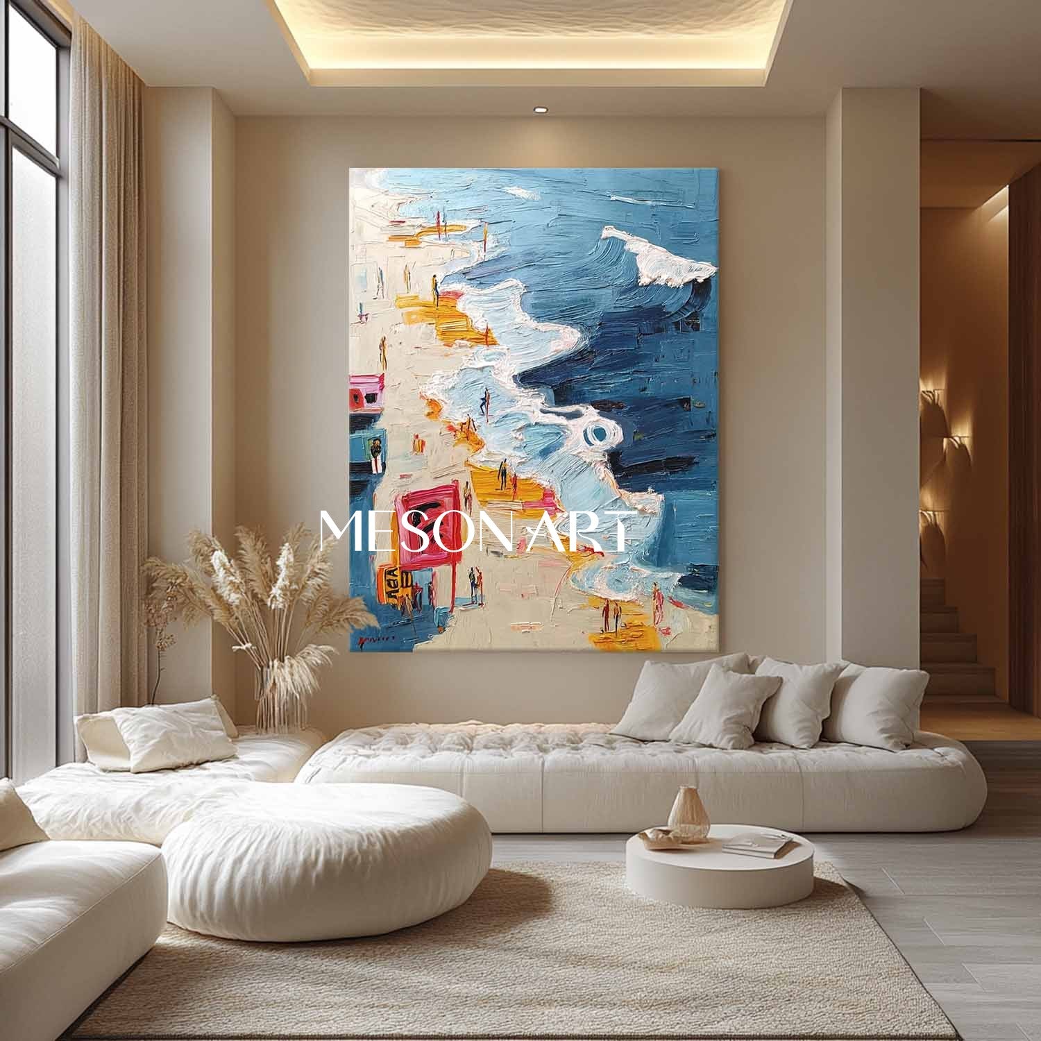 Large 3D Sea Beach Wall Decor Painting Ocean Waves Beach Abstract Texture Canvas Art for Sale