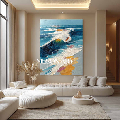 Large 3D Surfing Lover Textured Wall Art Surfing Lover Abstract Textured Canvas Painting for Sale