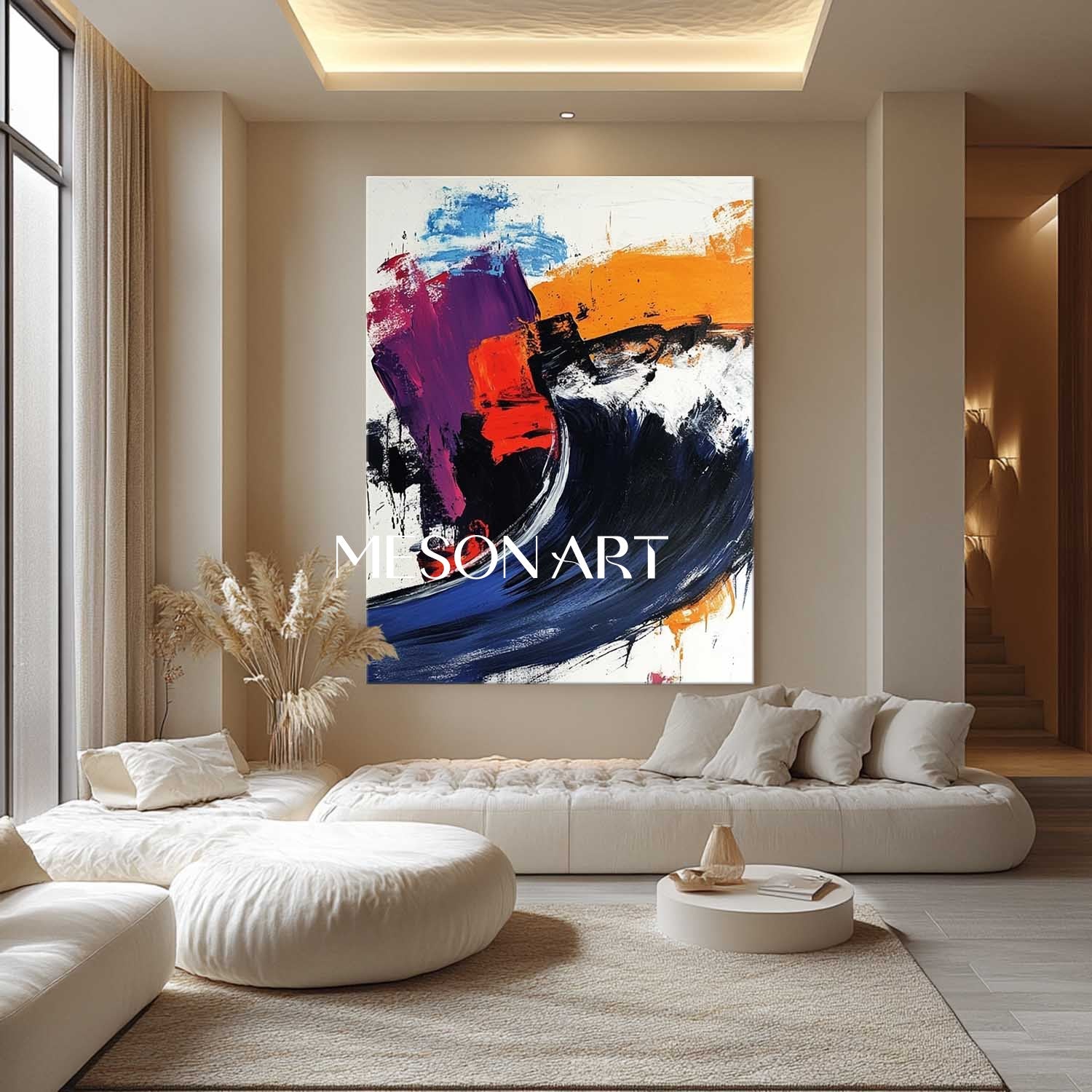 Large Blue and White Abstract Sea Art for Sale Blue and White Graffiti Canvas Wall Art Decor