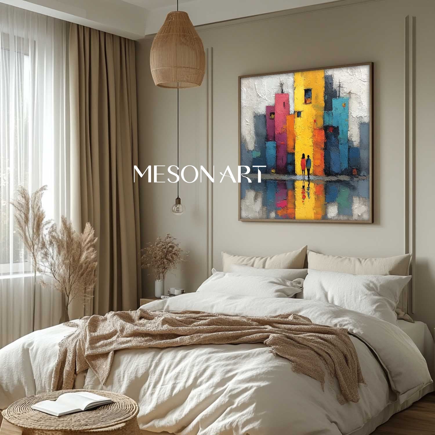 Colorful city texture paintings for sale Urban abstract canvas wall art decoration