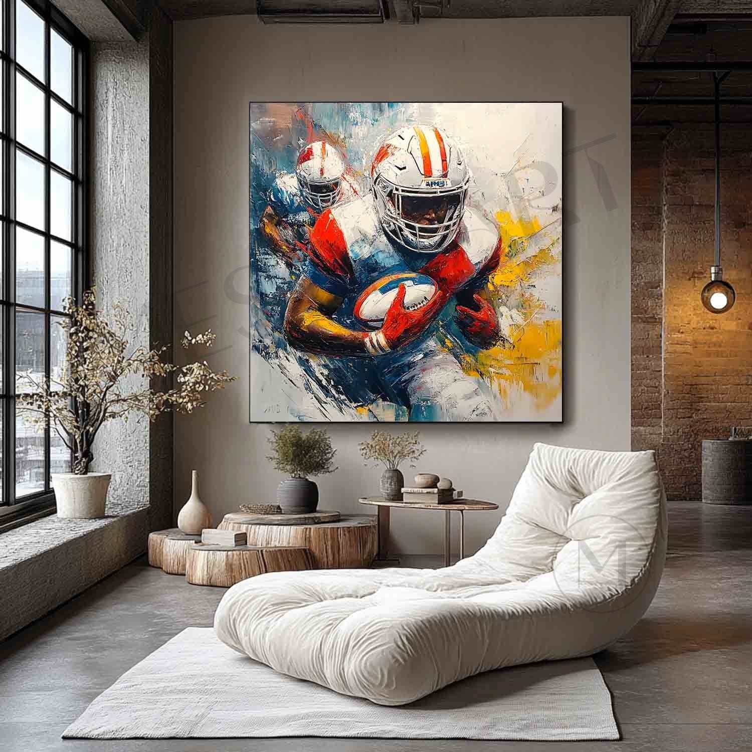 Large Rugby Player Art Canvas For Sale Rugby Game Abstract Painting Rugby Player Game Wall Art