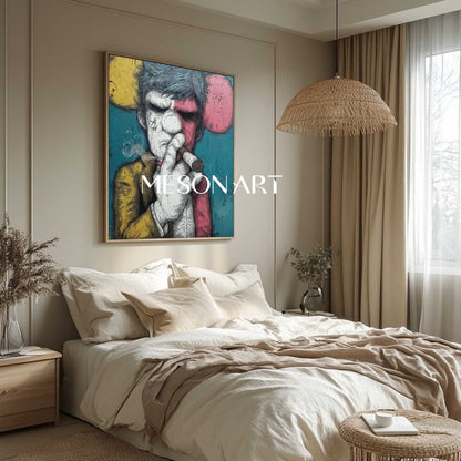 Large Man smoking a cigar texture painting Man smoking a cigar portrait abstract canvas wall art