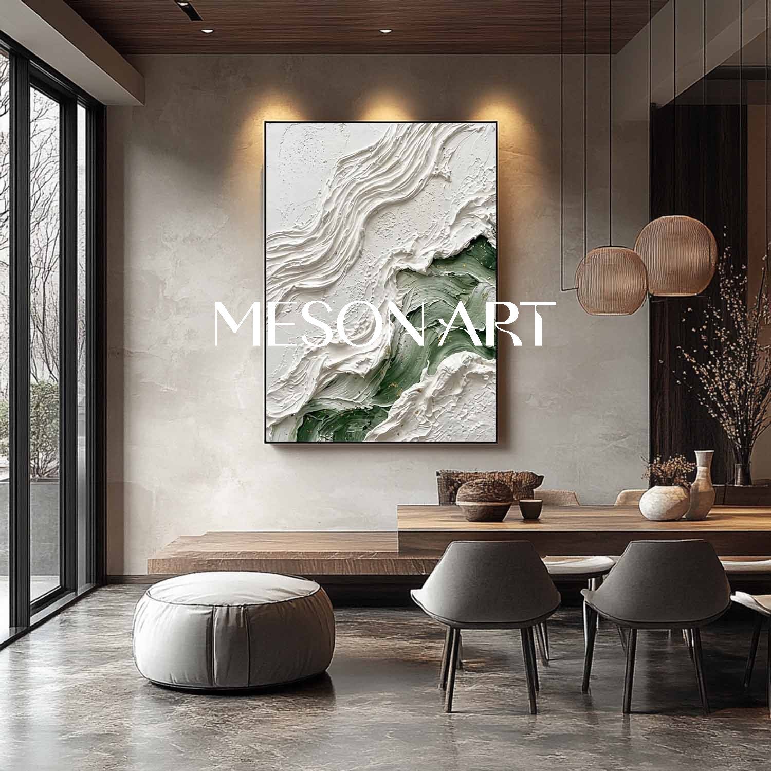 Sage Green And White Fluid Abstract Art Modern Coastal Textured Landscape