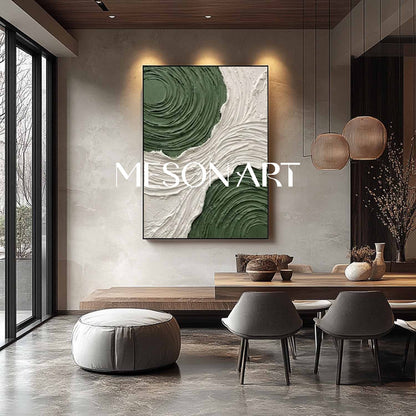 Vertical Green and White Swirl Canvas Green Wall Art Calming Zen Room Decor