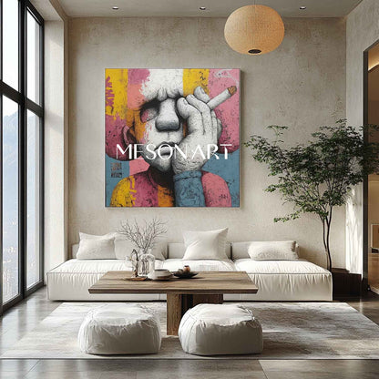 Man smoking a cigar pop abstract canvas wall art Man smoking a cigar abstract texture painting