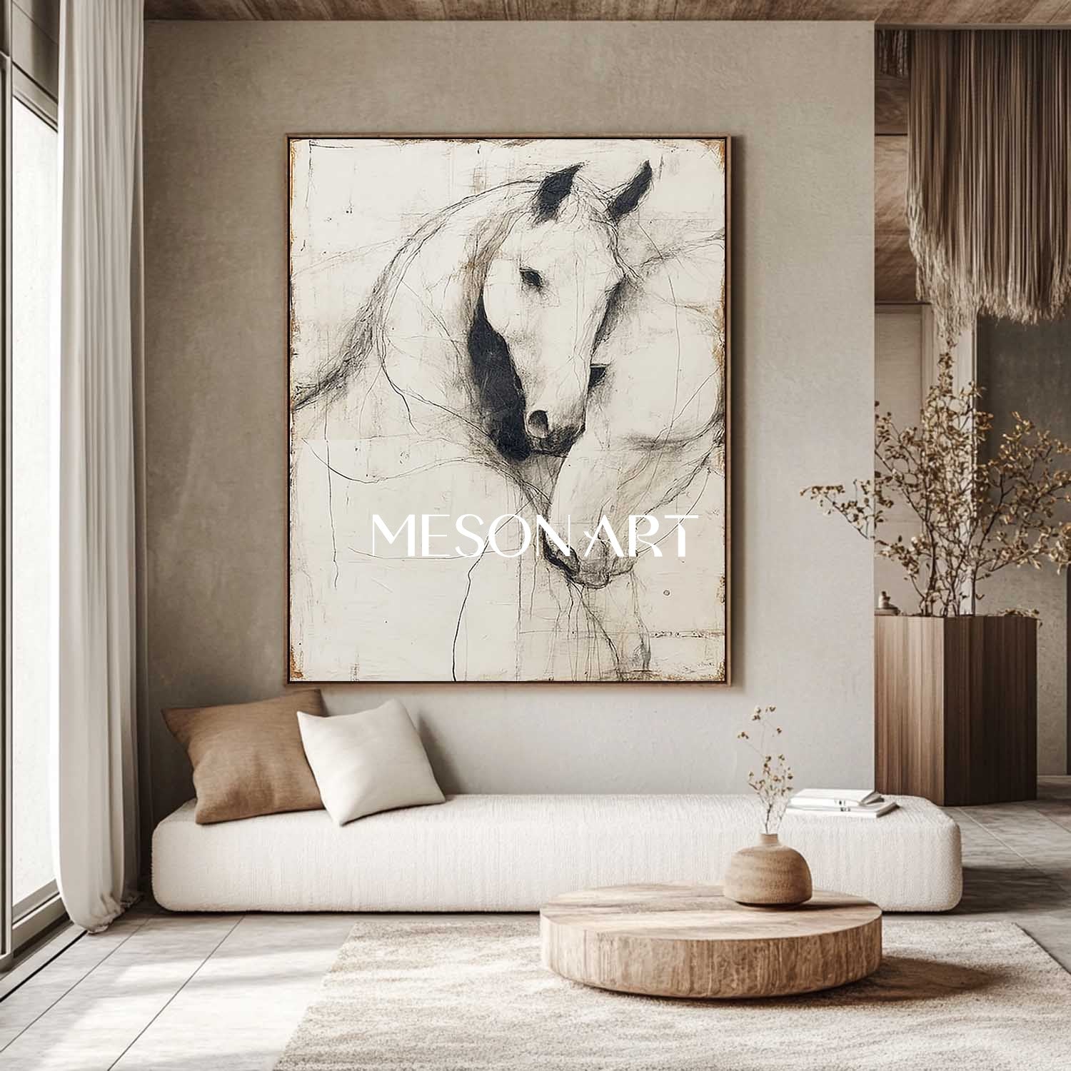 White Minimalist Horse Abstract Canvas Wall Art Decor For Sale White Minimalist Horse Line Art
