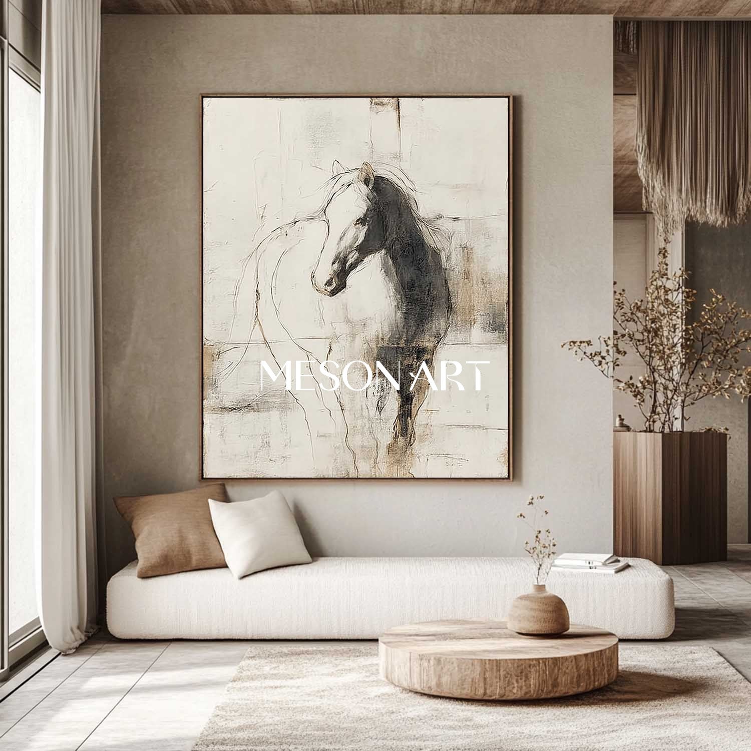 White Minimalist Horse Abstract Canvas Wall Art Decor Minimalist Horse Abstract Painting