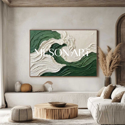 Dark Green Crashing Wave Canvas Large Ocean Abstract Art Moody Coastal Decor
