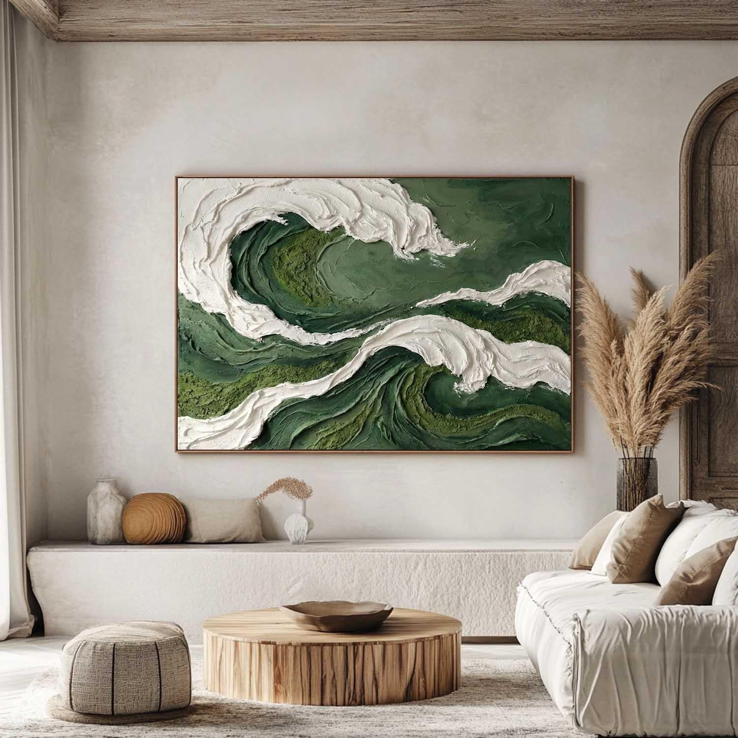 Dark Green Wave Living Room Decorative Painting Green Wave Wall Art Canvas