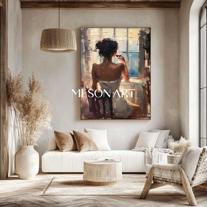 Girl drinking red wine art Red wine cellar wall art decoration Wine cabinet canvas painting