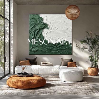 3D Green Wave Texture Painting White And Green Living Room Wall Art
