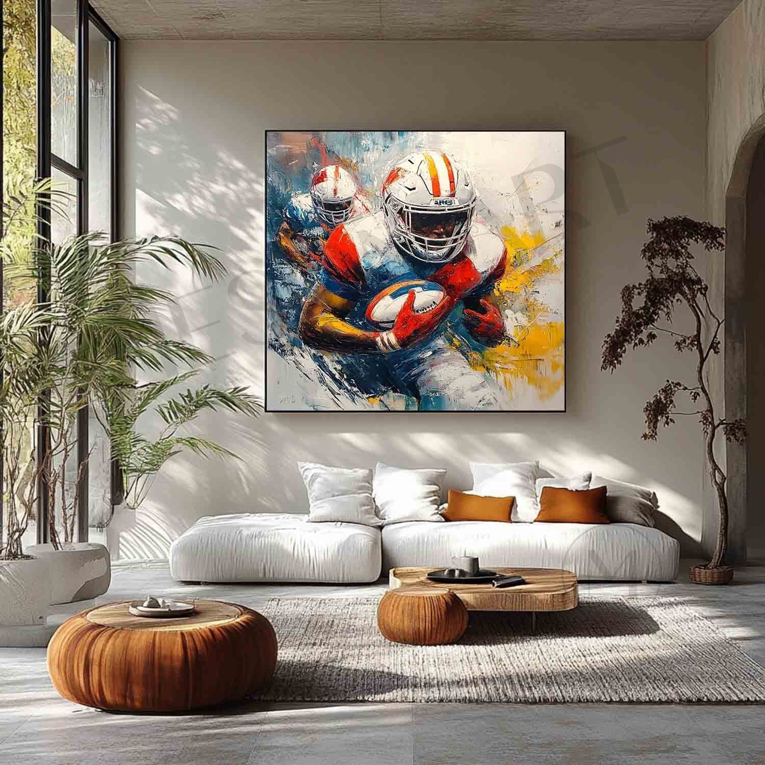 Large Rugby Player Art Canvas For Sale Rugby Game Abstract Painting Rugby Player Game Wall Art