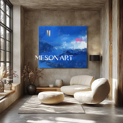 Light Blue and White Abstract Landscape Canvas Wall Art Blue and White Abstract Minimalist Painting