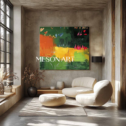 Large Green and yellow abstract canvas art for sale Green and yellow minimalist wall painting