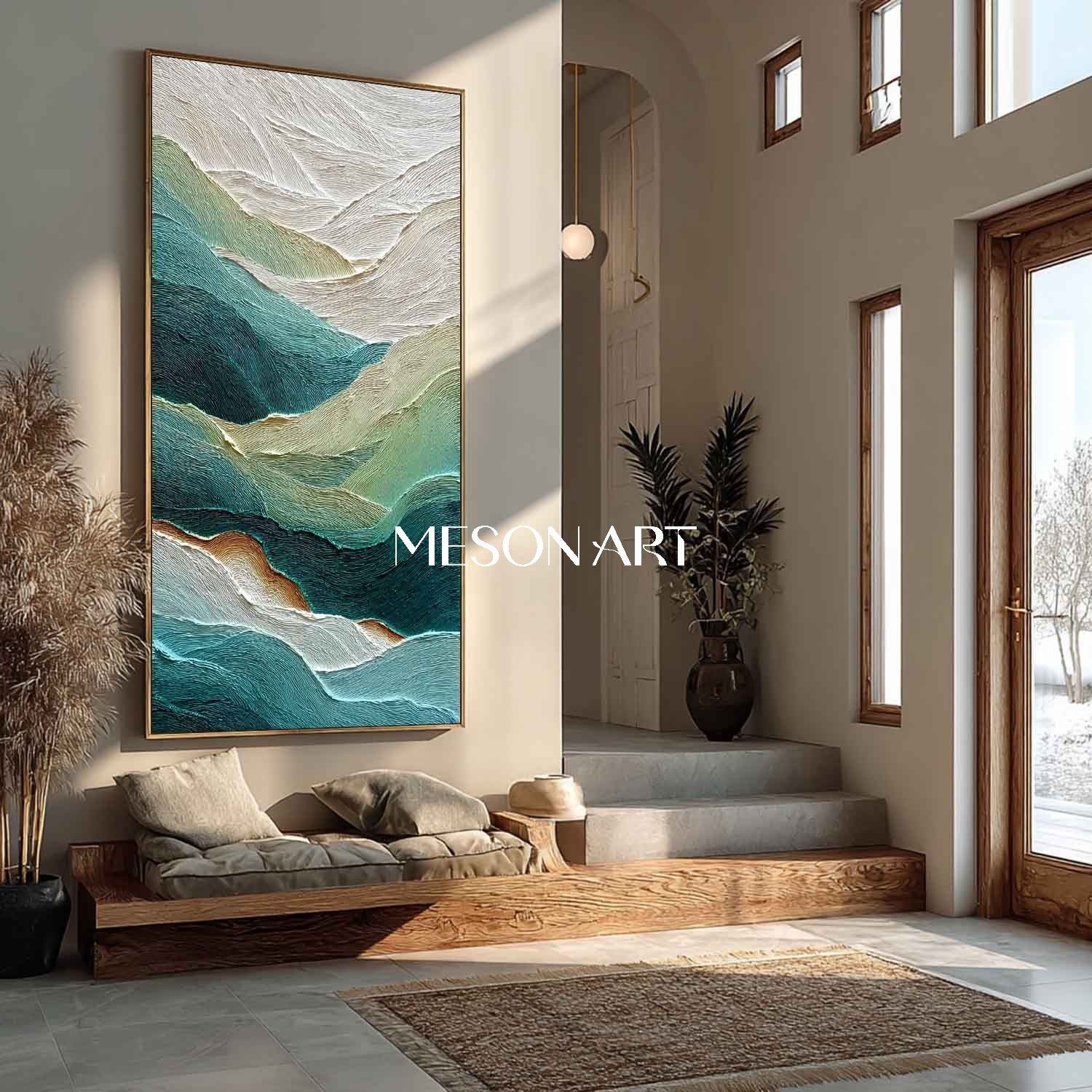 Large Green Abstract Texture Painting Green Abstract Canvas Wall Art for Living Room