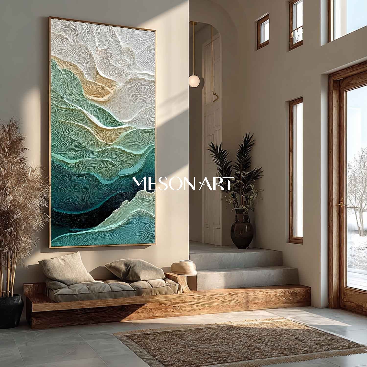 Extra Large Green Living Room Plaster Abstract Texture Canvas Wall Art