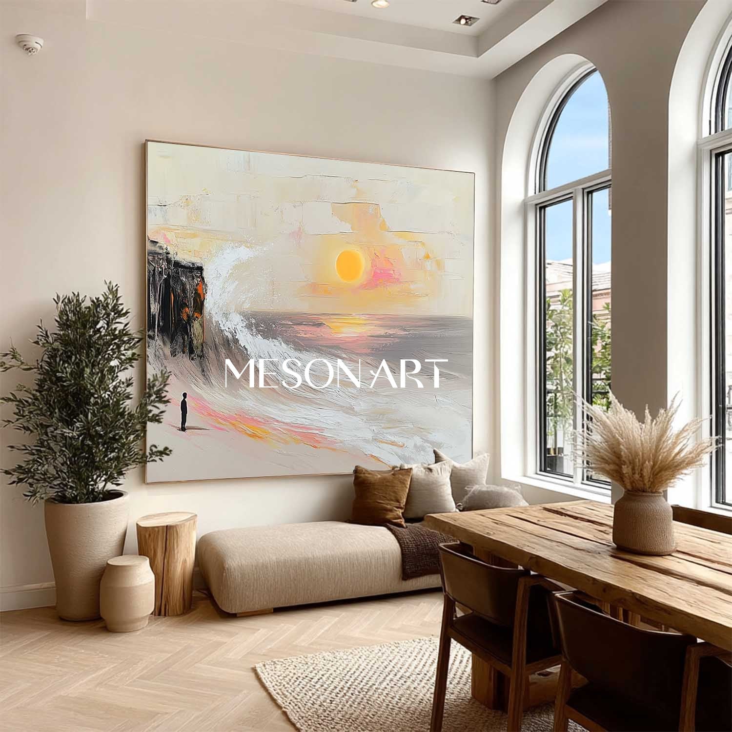 Large Seaside Beach Sunrise Wall Art Decoration Paintings for Sale Beige Seaside Beach Canvas Wall Art