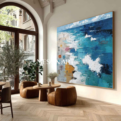 Large 3D Seaside Beach Texture Wall Art Seaside Beach Abstract Texture Canvas Painting for Sale