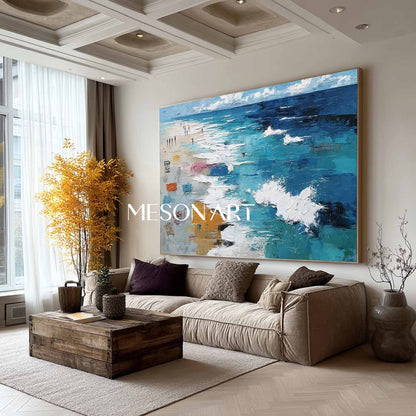 Large 3D Seaside Beach Texture Wall Art Seaside Beach Abstract Texture Canvas Painting for Sale
