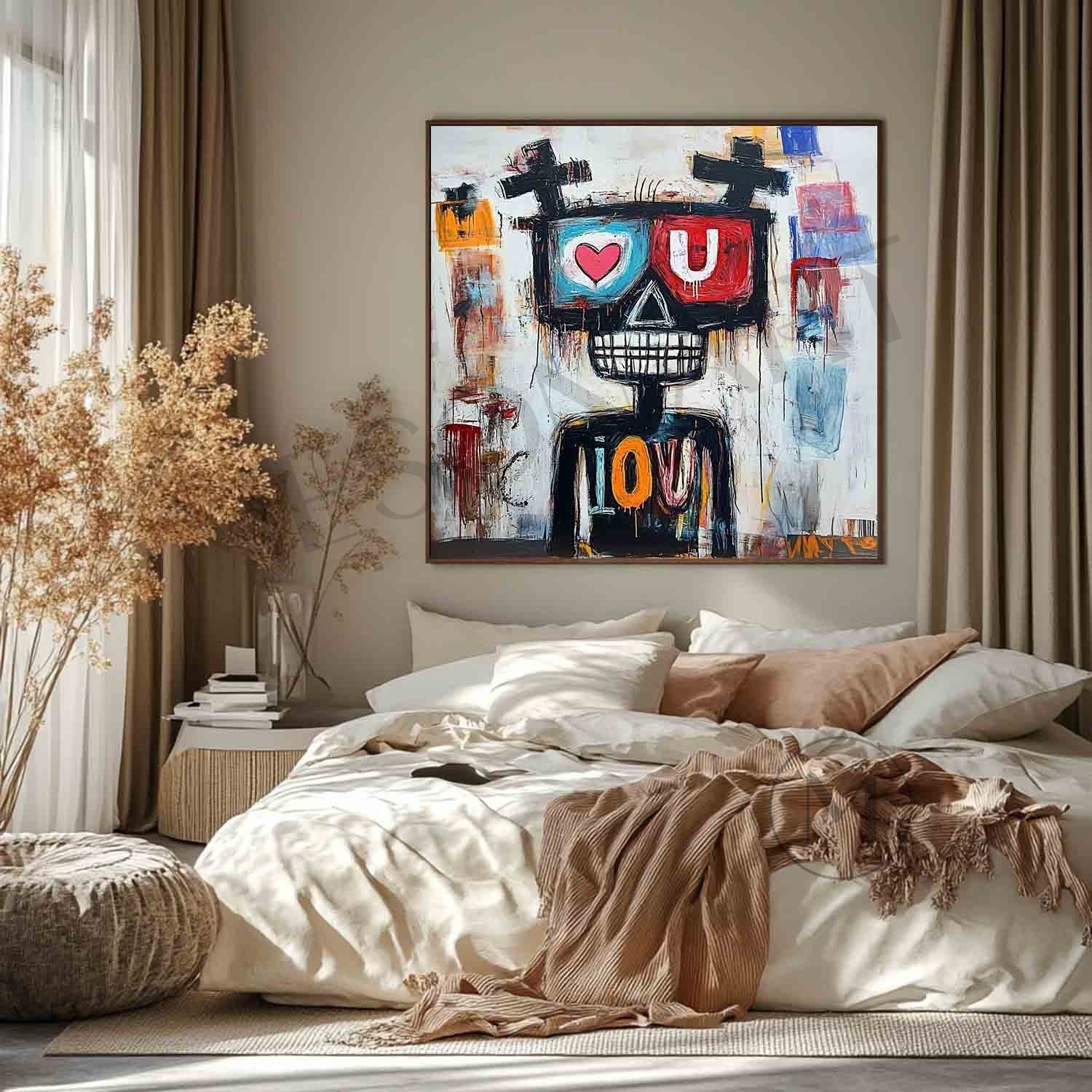 Large Love Graffiti Portrait Abstract Painting Love Graffiti Abstract Canvas Wall Art Decoration