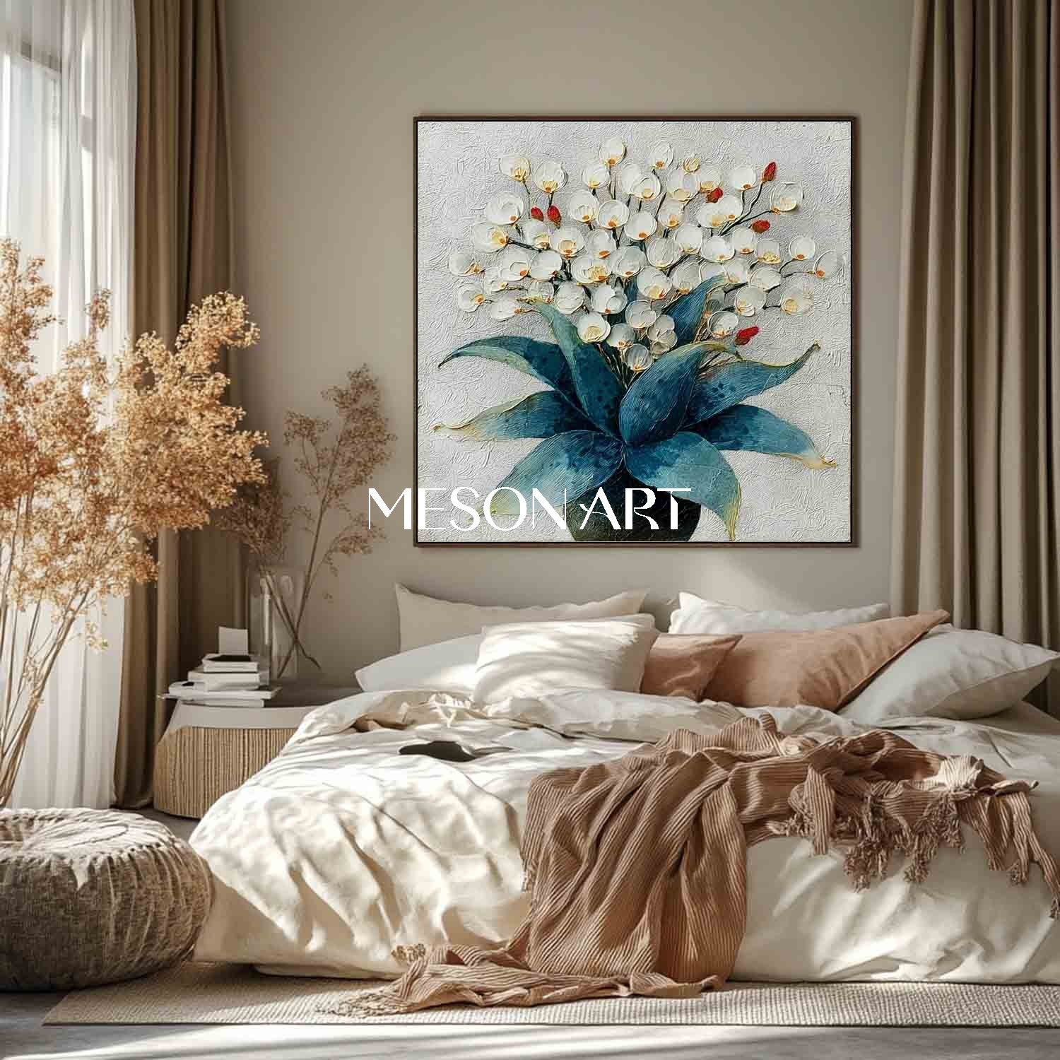 Flower Painting on Canvas Hand-Painted Flower Wall Decor Online Square Floral Wall Art