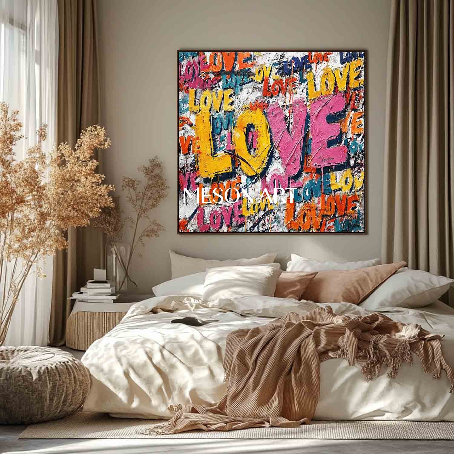 LOVE Graffiti Abstract Canvas Art for Sale Couple Wall Decoration Ideas Valentine's Day LOVE Artwork Gift