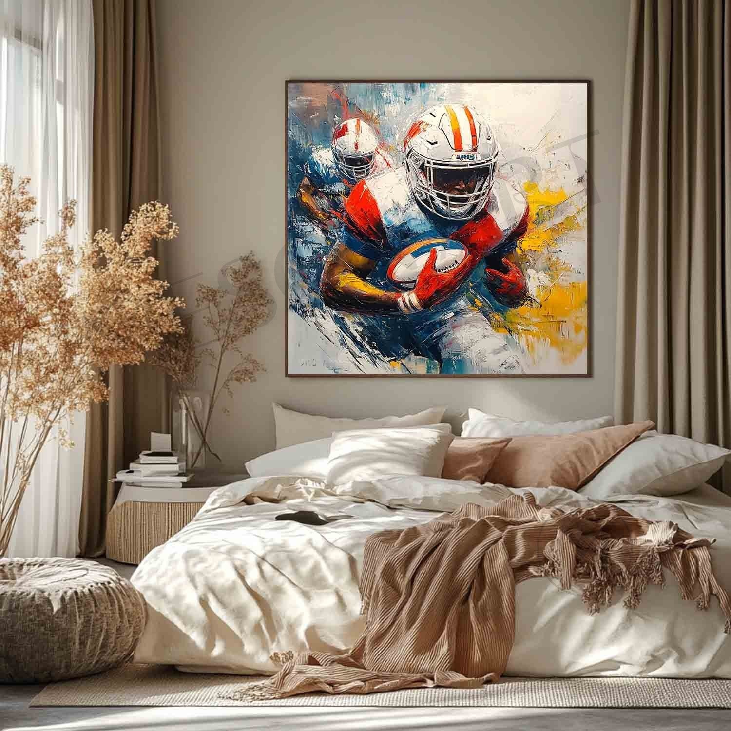 Large Rugby Player Art Canvas For Sale Rugby Game Abstract Painting Rugby Player Game Wall Art