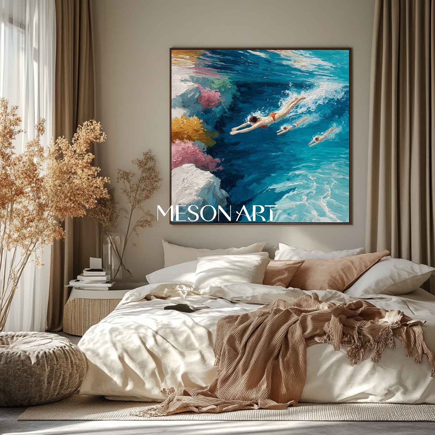 Seaside swimming canvas art for sale Summer swimming wall art decor Summer oil painting