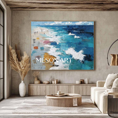 Large 3D Seaside Beach Texture Wall Art Seaside Beach Abstract Texture Canvas Painting for Sale