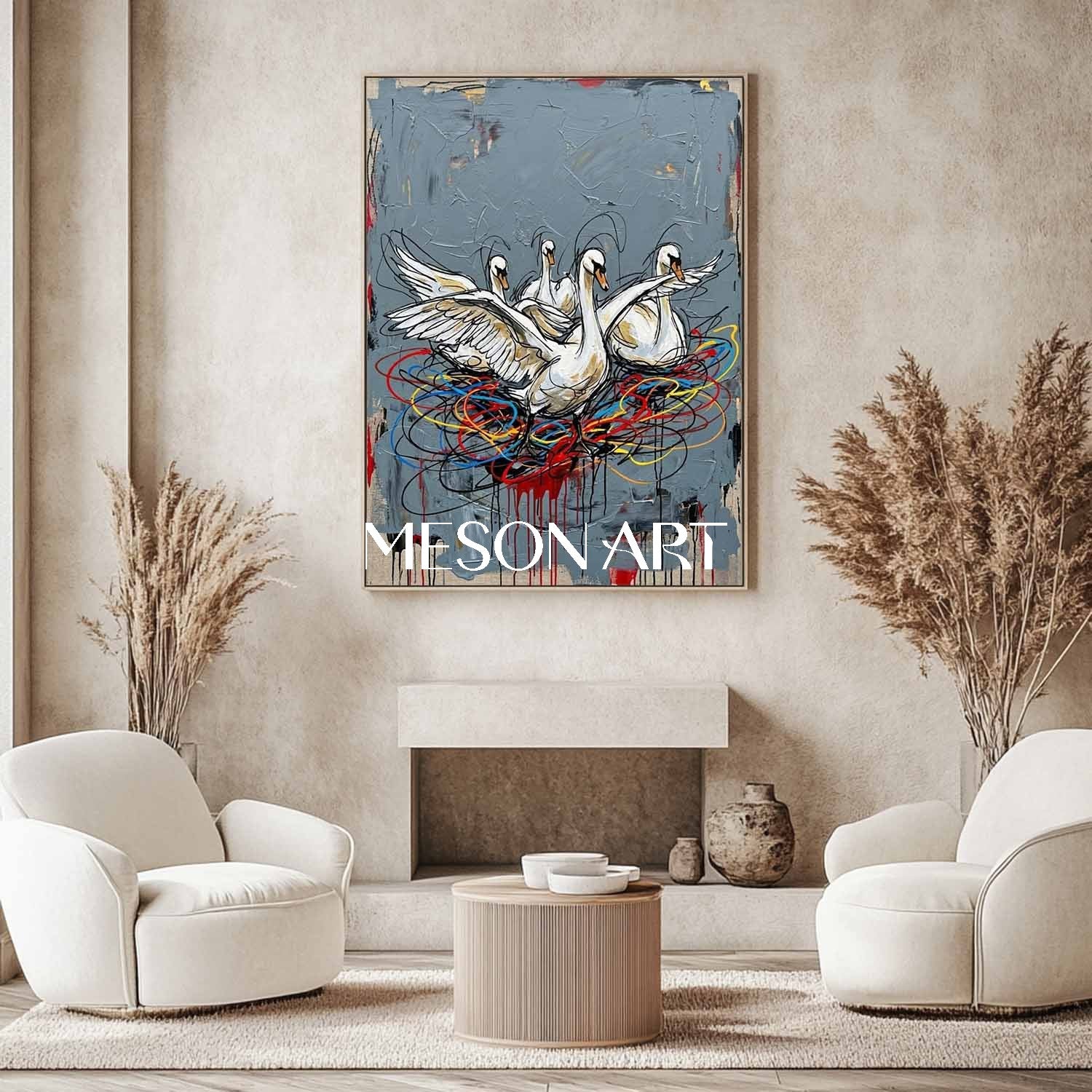 Luxury Textured Swan Painting For Bedroom Modern Grey Wall Decor Gift, Housewarming Gift Artwork, Minimalist Style Decor Accent, Artistic Home Furnishing, Unique Gallery Wall Piece
