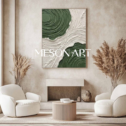 Vertical Green and White Swirl Canvas Green Wall Art Calming Zen Room Decor