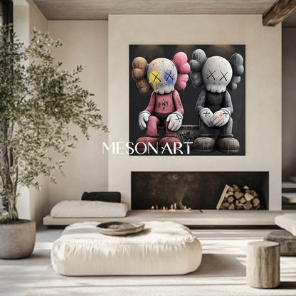 Pink and Black Kaws Art for Sale Pink and Black Kaws Abstract Canvas Wall Art Decor