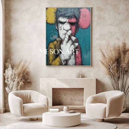 Large Man smoking a cigar texture painting Man smoking a cigar portrait abstract canvas wall art