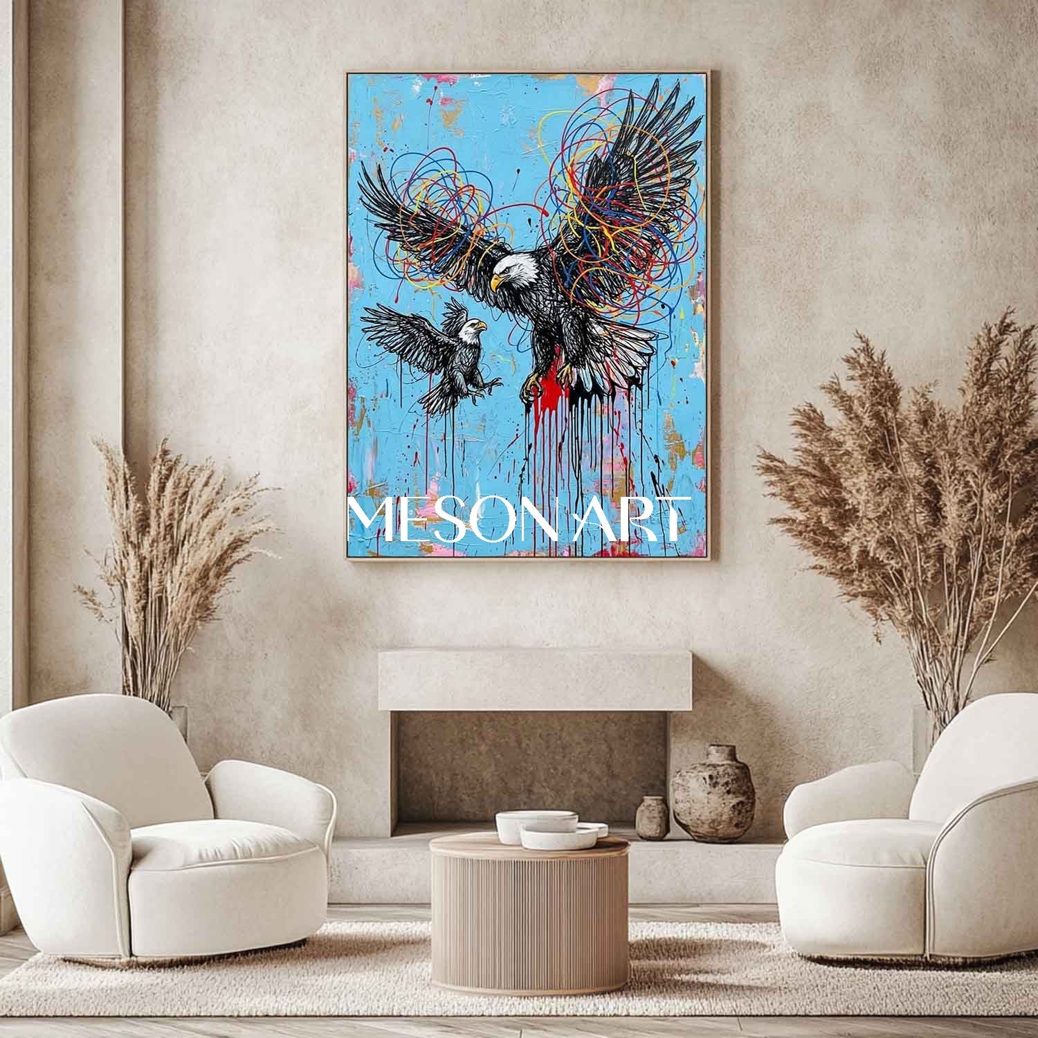 American Bald Eagle Wall Art Office Decor Power Symbol Graffiti Style Animal Art