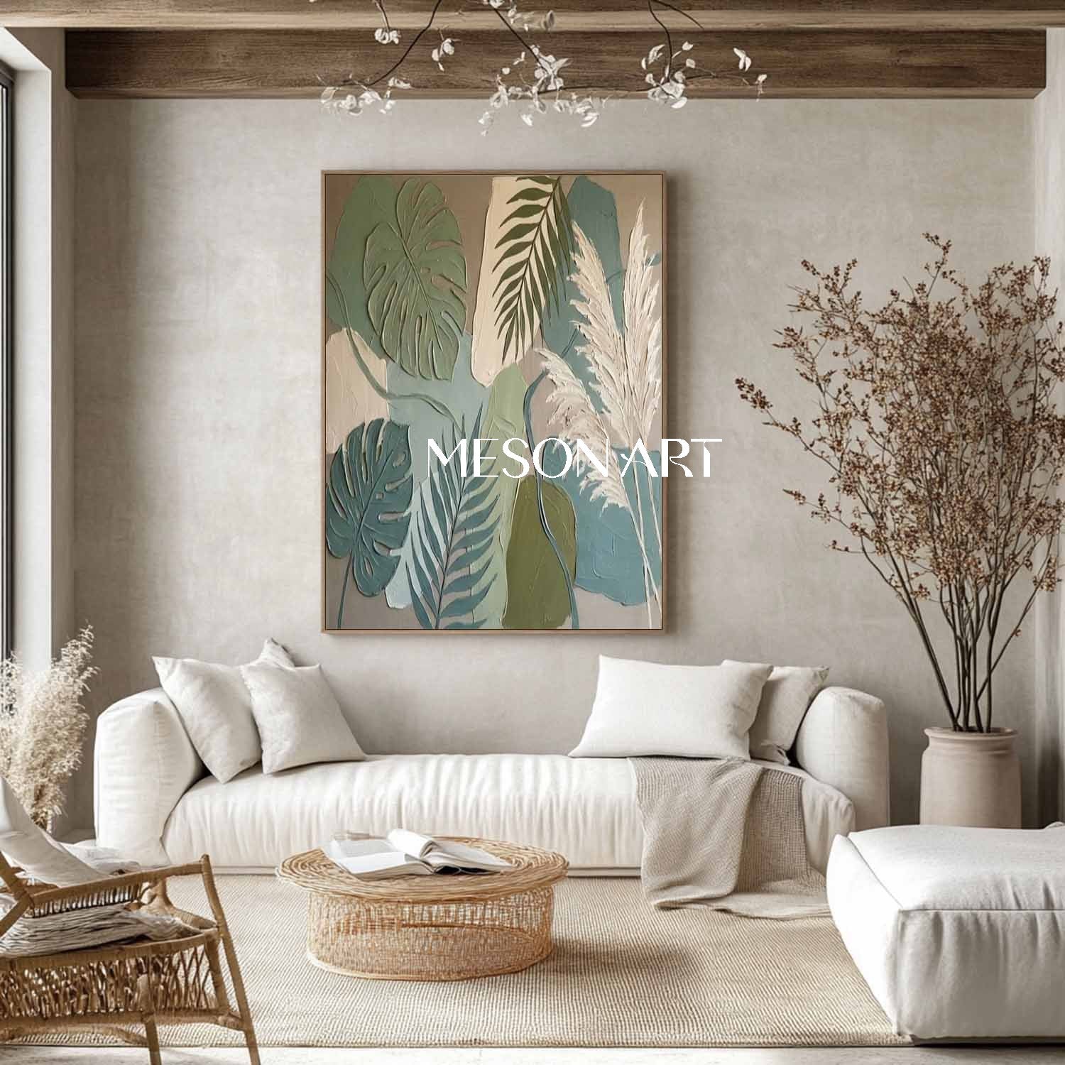 Sage Green Abstract Wall Art Decor Large Boho Minimalism Canvas Art 