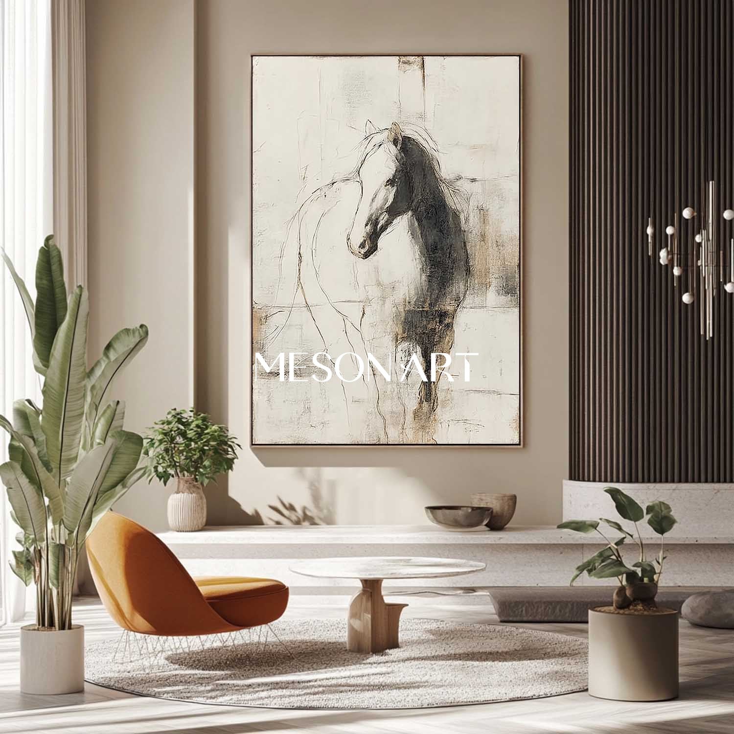 White Minimalist Horse Abstract Canvas Wall Art Decor Minimalist Horse Abstract Painting