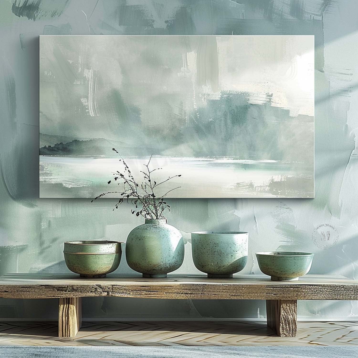 Large Green Landscape Canvas Art for Sale Wabi-Sabi Wall Art Green Landscape Painting