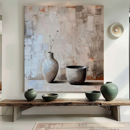 Earthy and Gray Clay Pot Painting Clay Pot Art Clay Pot Canvas Wall Art for Sale