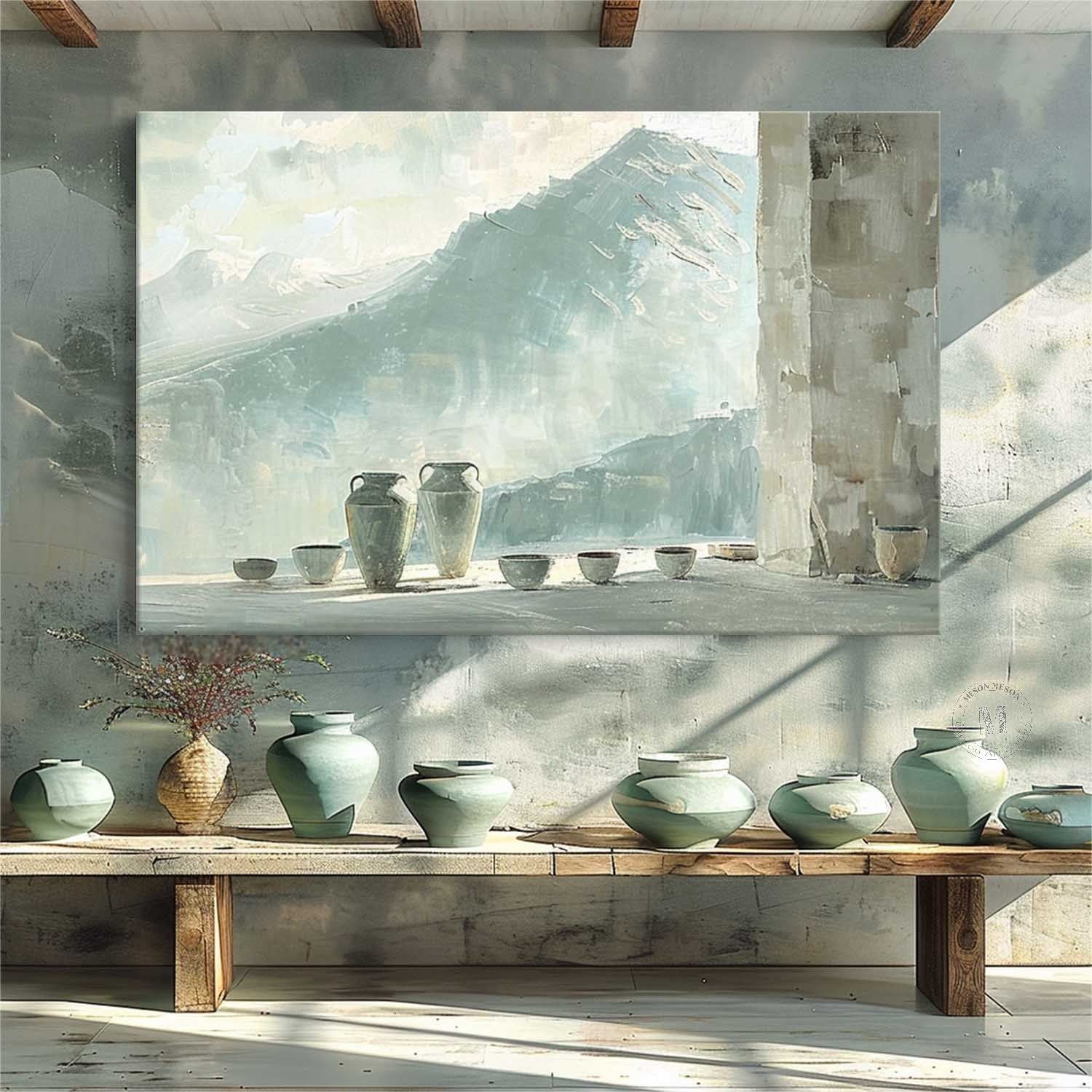 Light Gray and Green Minimalist Canvas Art Light Gray Paintings for Sale Modern Abstract Wall Art Decor