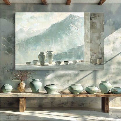 Light Gray and Green Minimalist Canvas Art Light Gray Paintings for Sale Modern Abstract Wall Art Decor