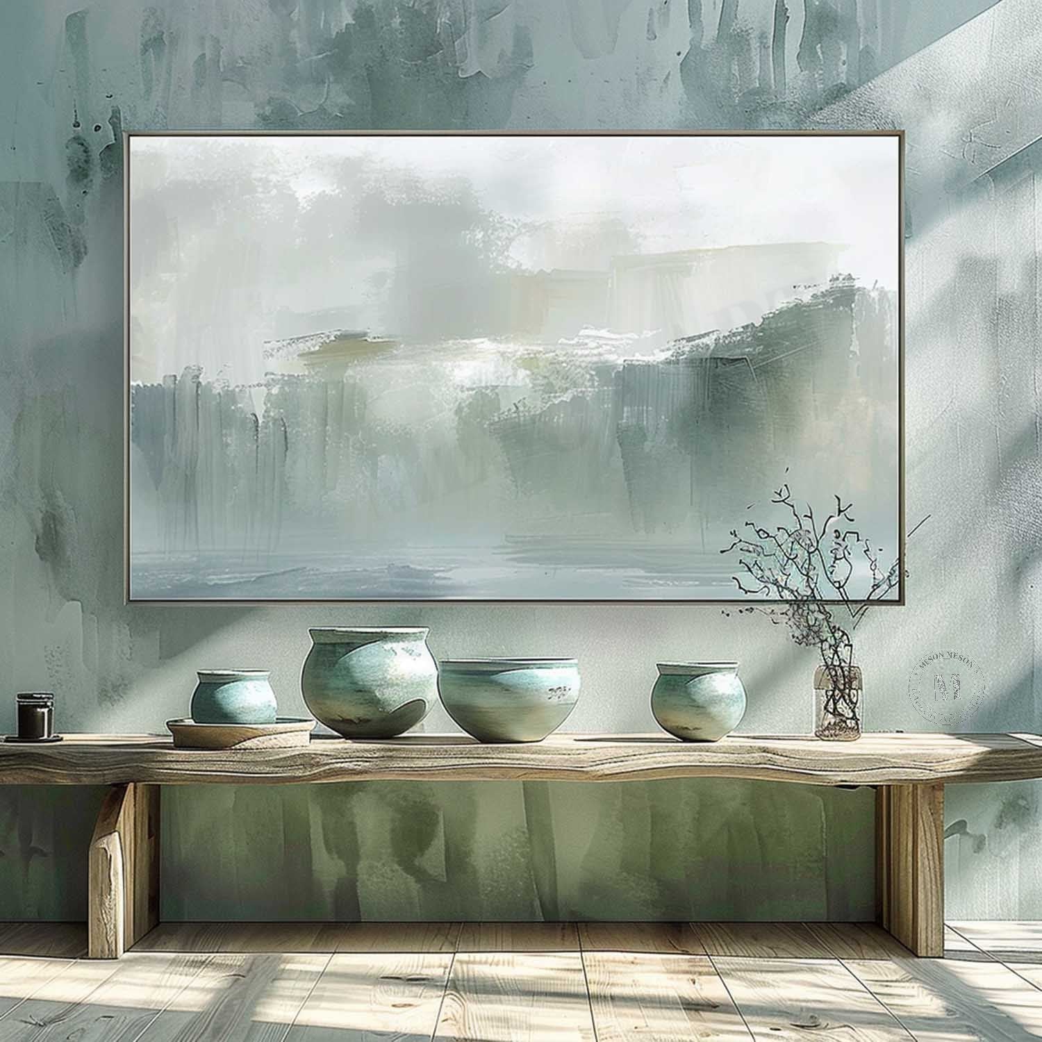 Large Light Green Abstract Art for Sale Light Green Minimalist Painting Light Green Abstract Wall Art