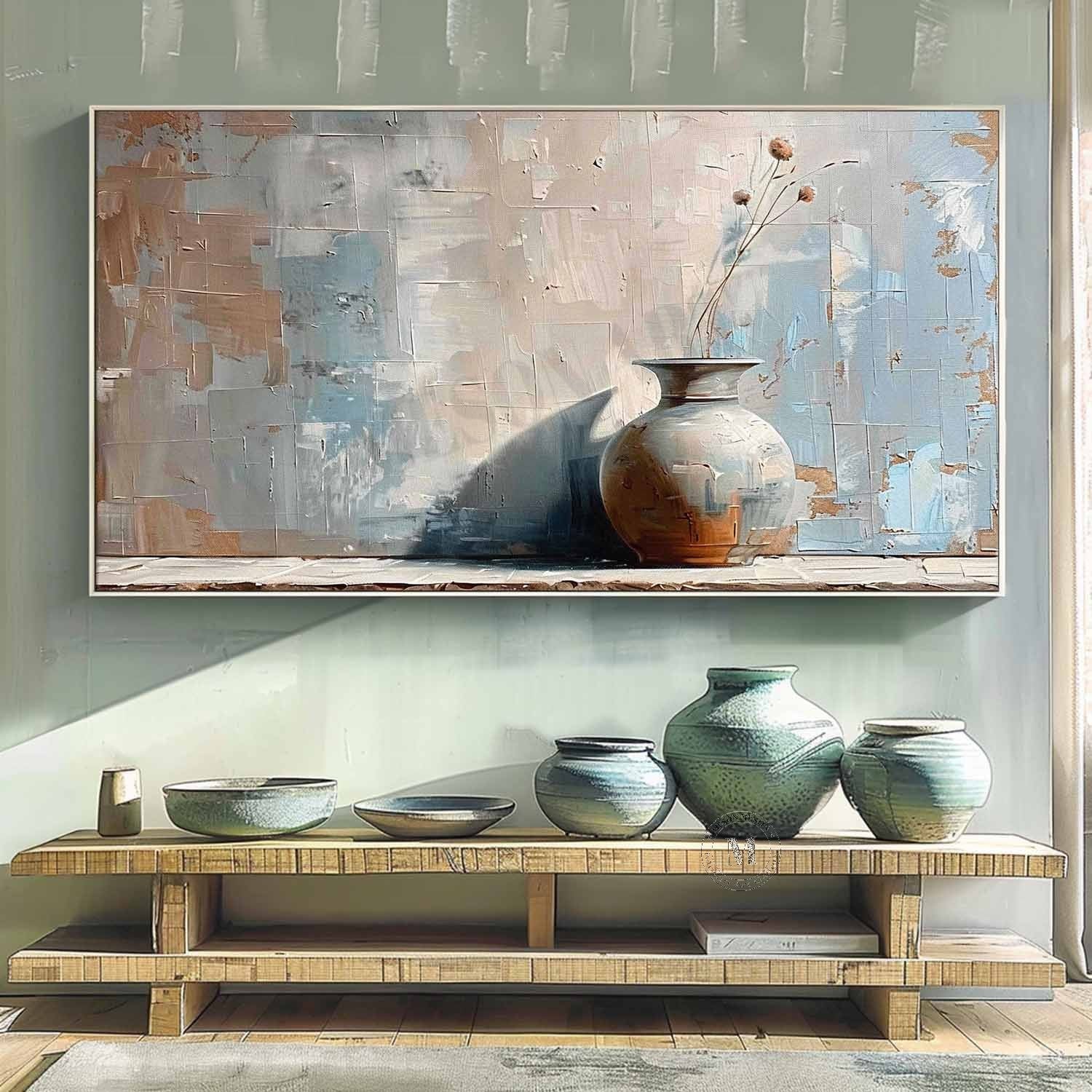 Large Clay Jar Vase Art for Sale Grey Pottery Jar Still Life Vase Painting Clay Jar Canvas Art