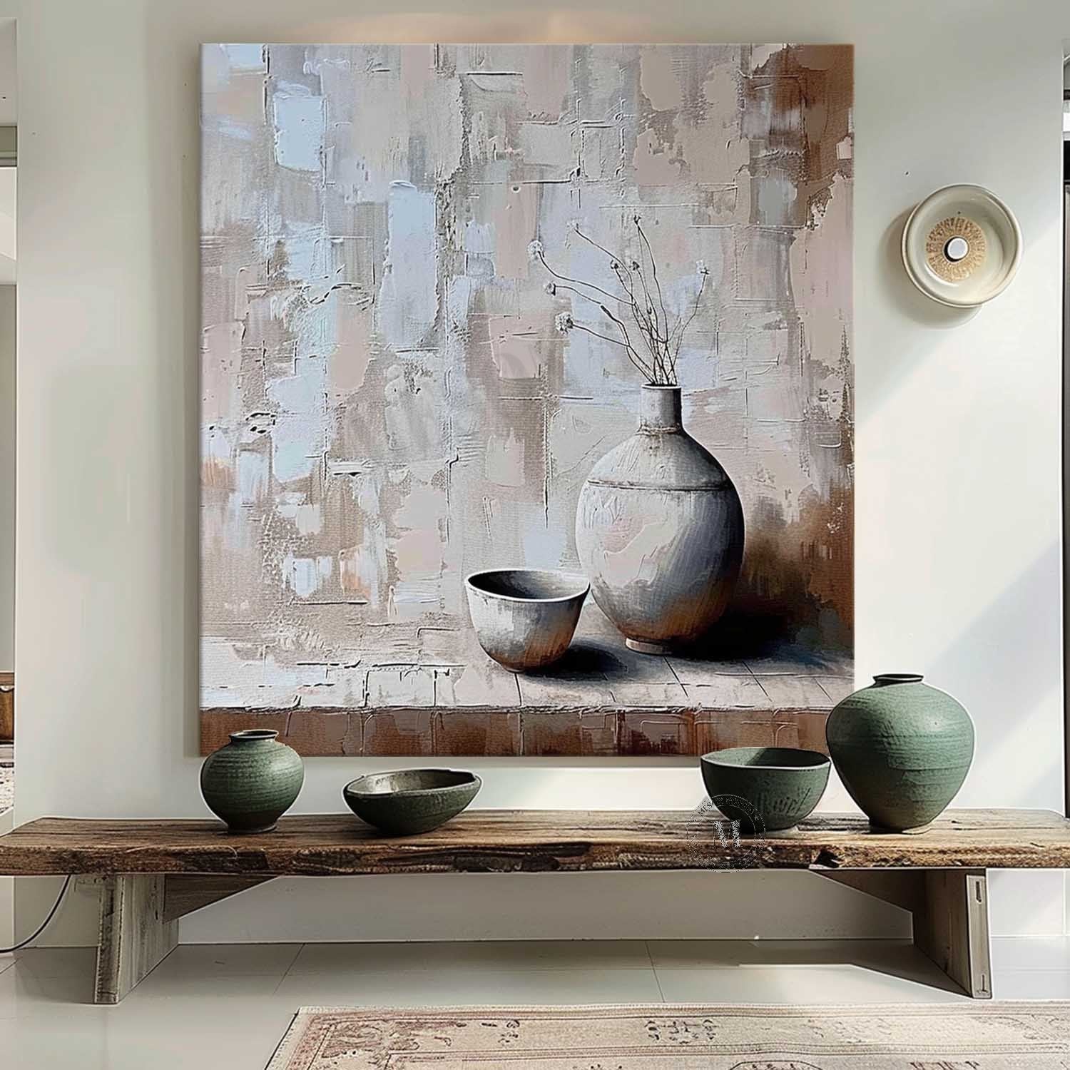 Gray Clay Pot Painting Gray Clay Pot Art Gray Clay Pot Canvas Wall Art for Sale