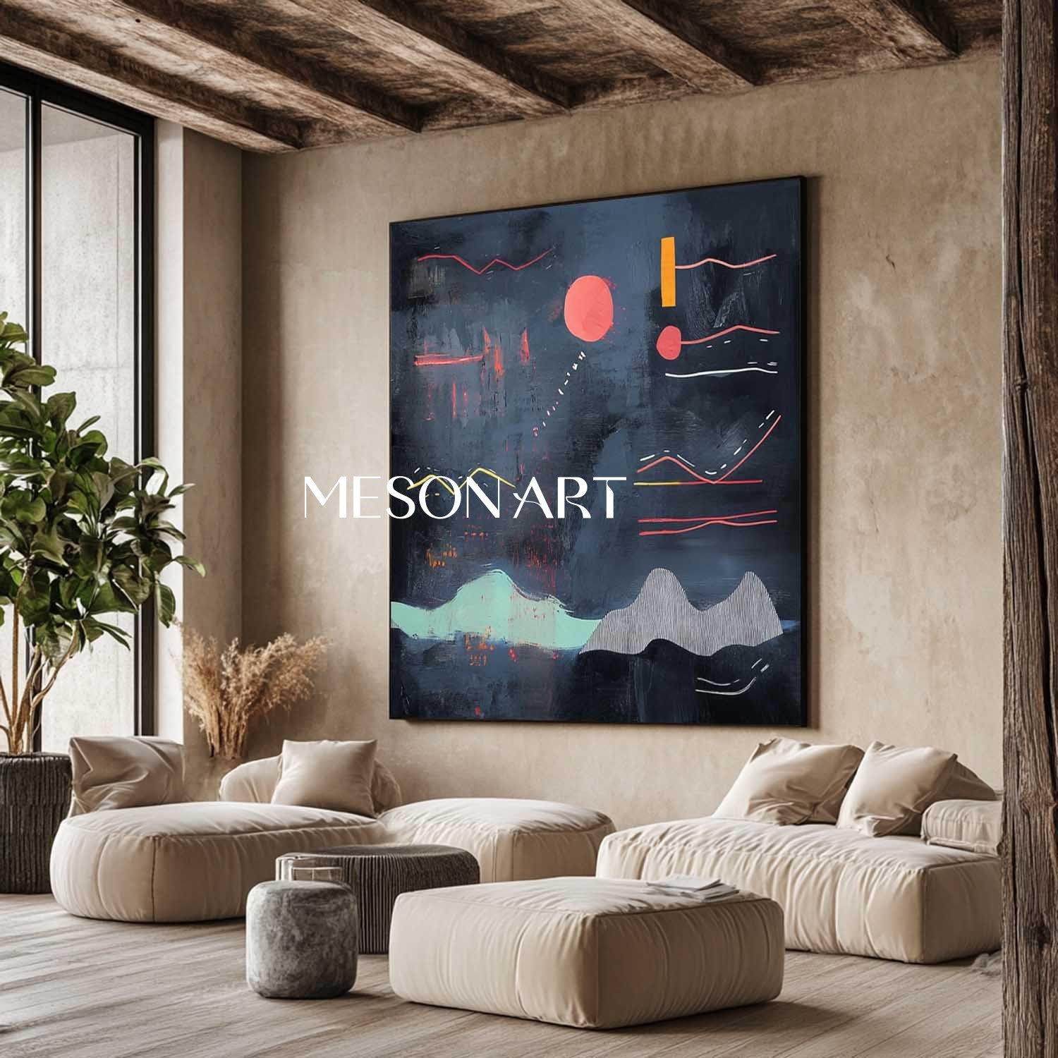 Large navy blue abstract art navy blue minimalist painting navy blue wall art decoration